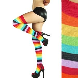 Rainbow thigh-high Socks. Raver socks. NWT